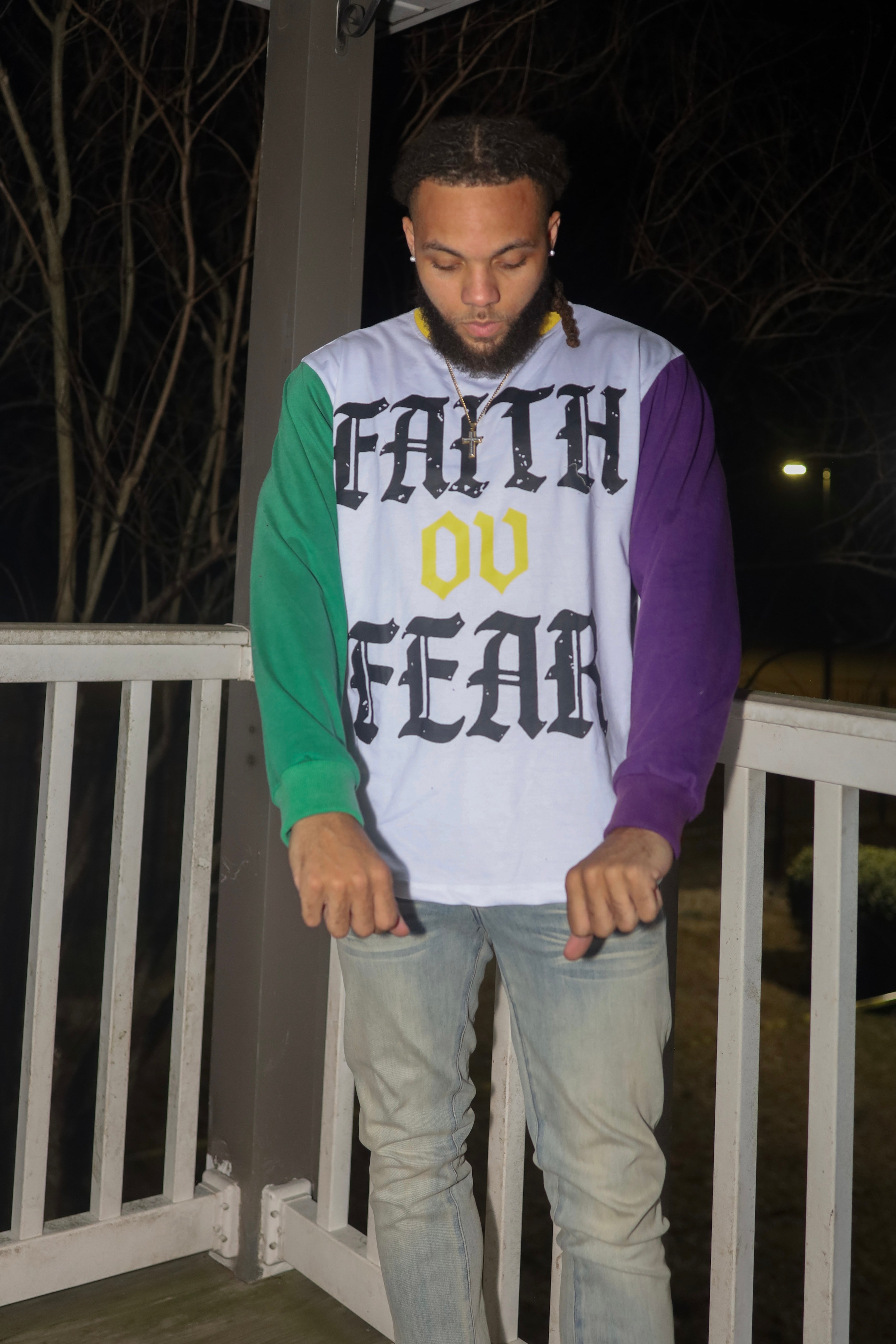 WHITE MARDI GRAS LONG SLEEVE SHIRT